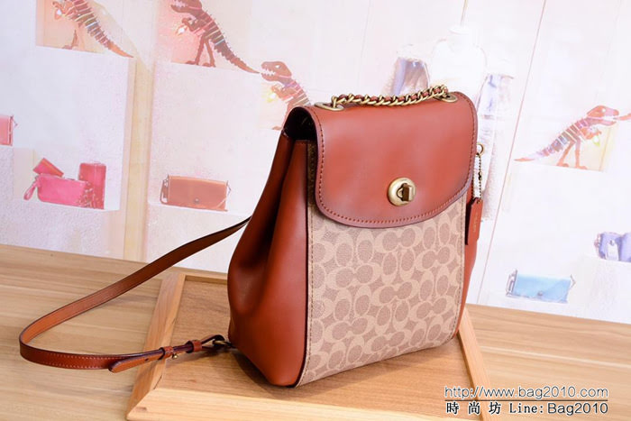 COACH蔻馳 38585 印花pvc拼牛皮 PARKER女雙肩背包 時尚書包 多用款式 雙肩背 單肩斜挎  Chz1515